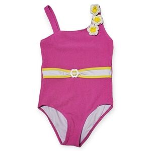 NWT Betsey Johnson Textured Pink Glo One Piece Swimsuit